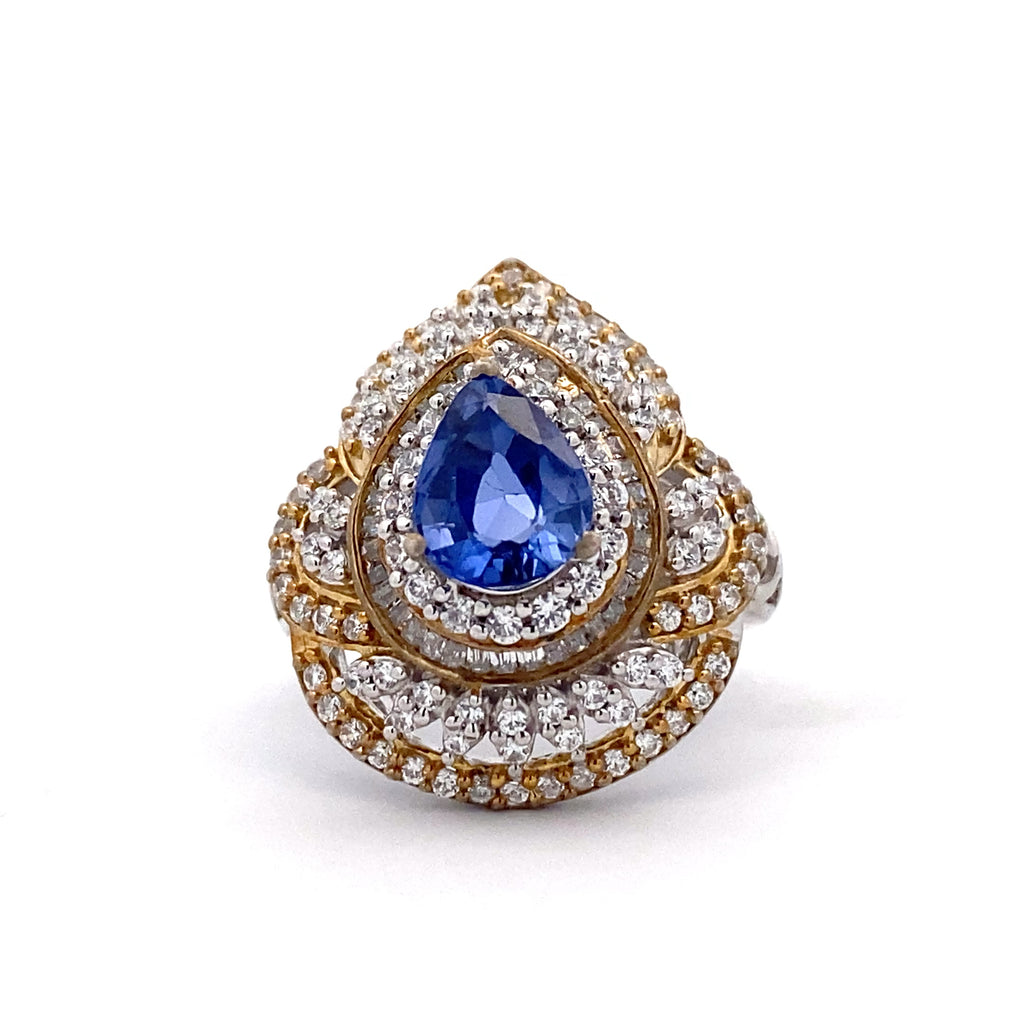 Blue Teardrop Halo Ring