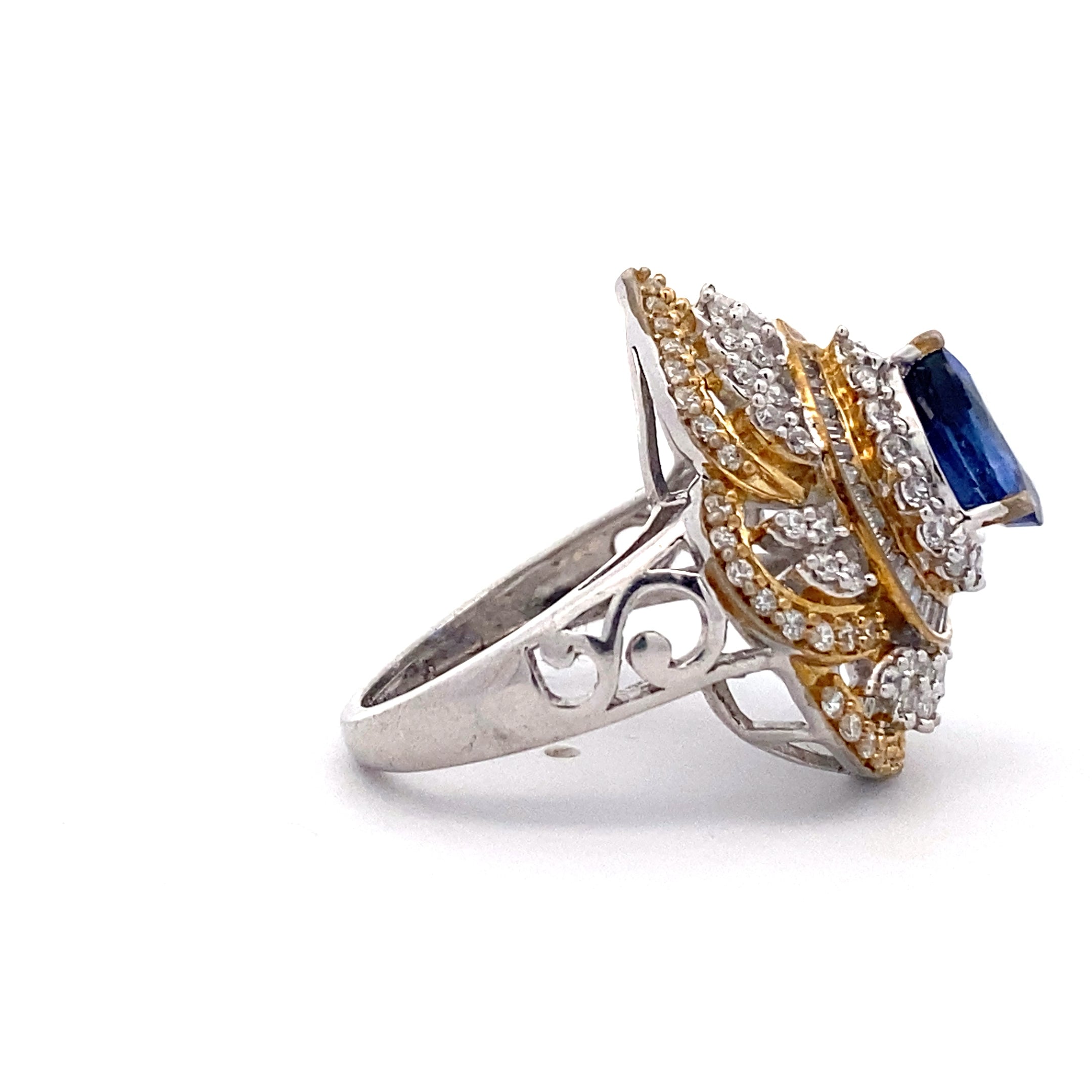 Blue Teardrop Halo Ring