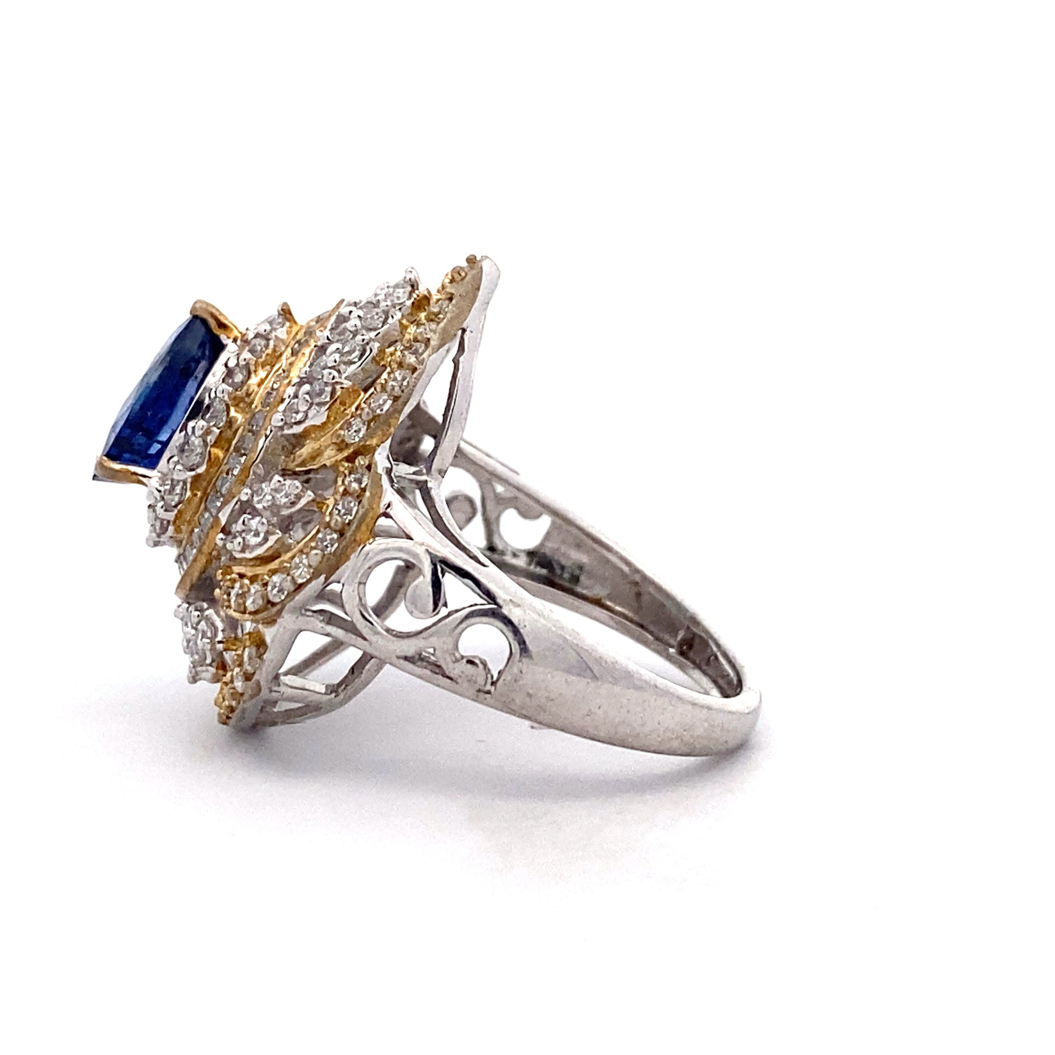 Blue Teardrop Halo Ring