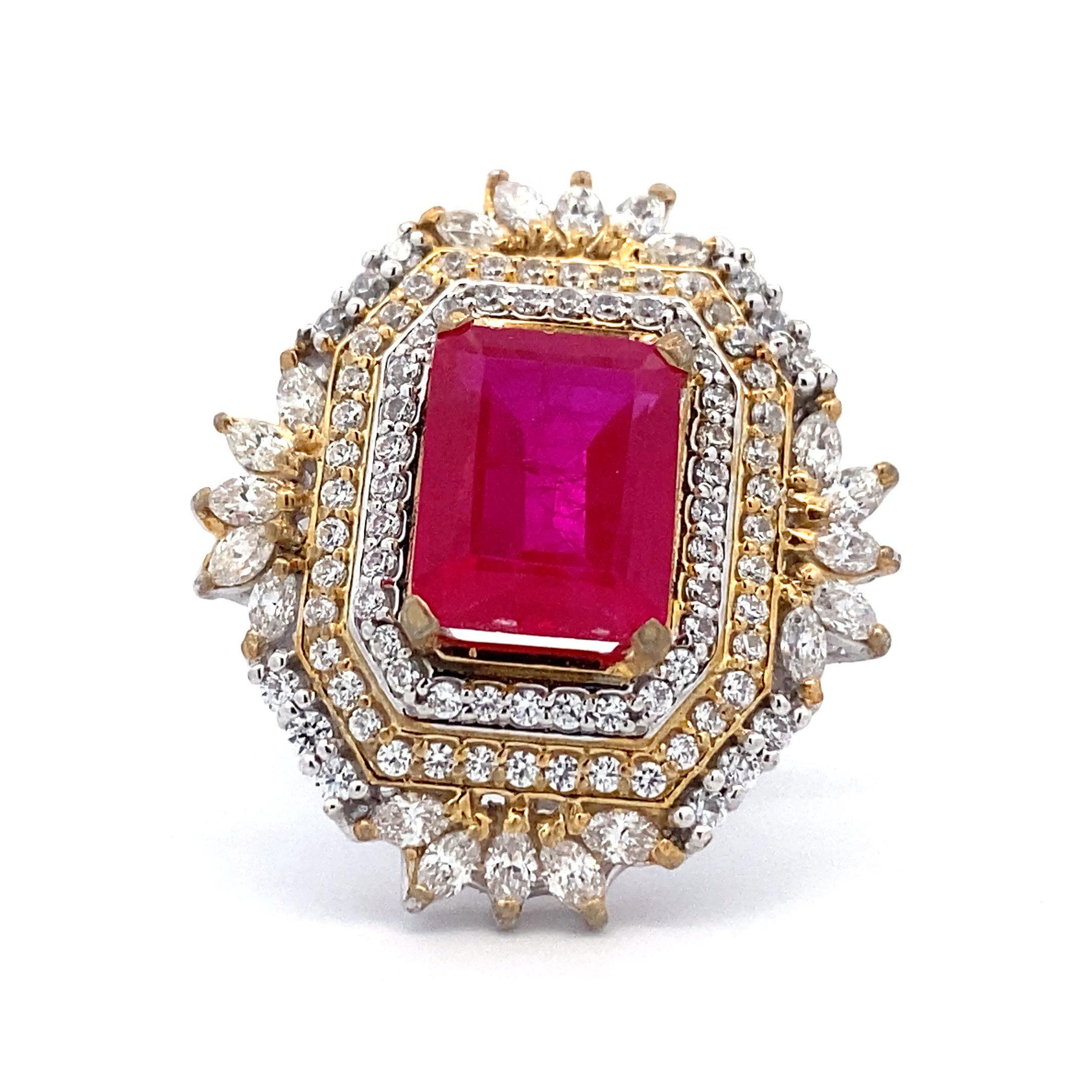Emerald Cut Halo Statement Ring