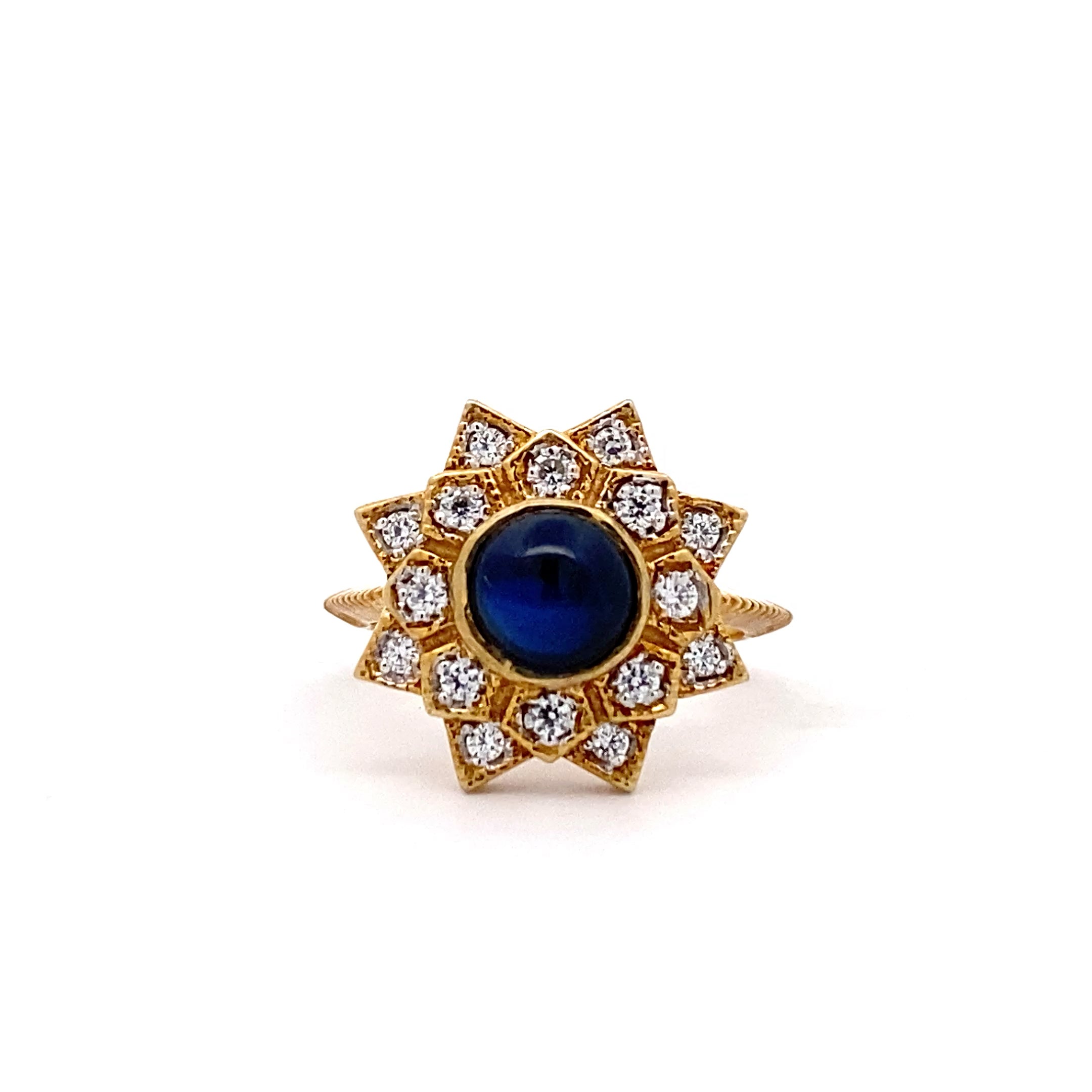 Blue Sunburst Cabochon Ring