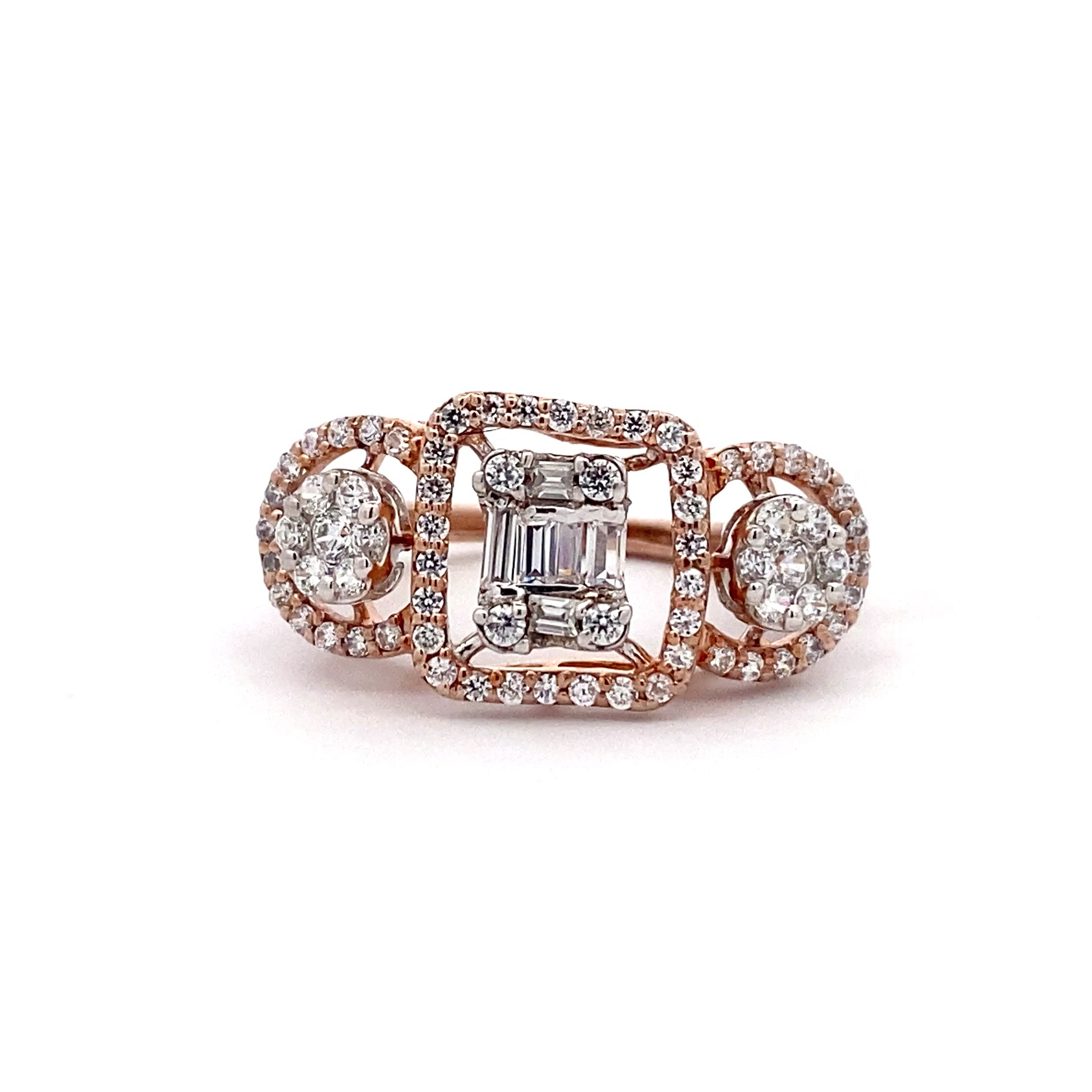 Three Stone Halo Ring