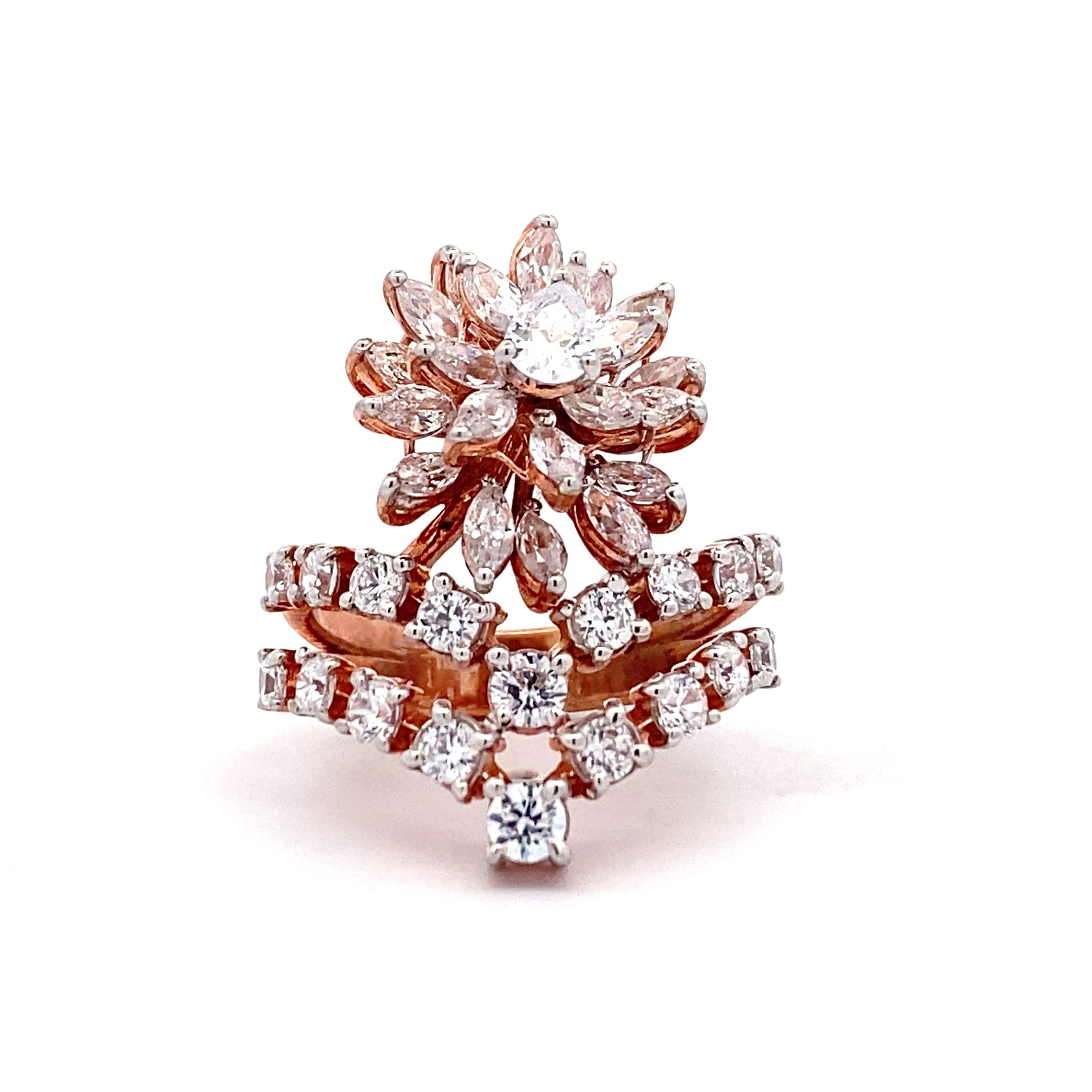 Floral Chevron Cluster Ring