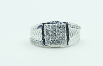 Men's Black Accent Chevron Silver Ring