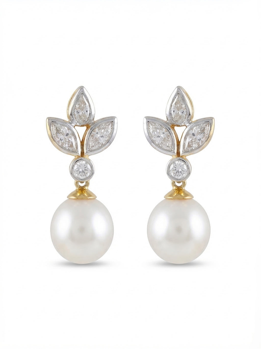 Crystal Leaf Pearl Drop Earrings