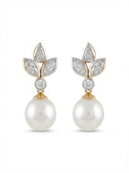 Crystal Leaf Pearl Drop Earrings