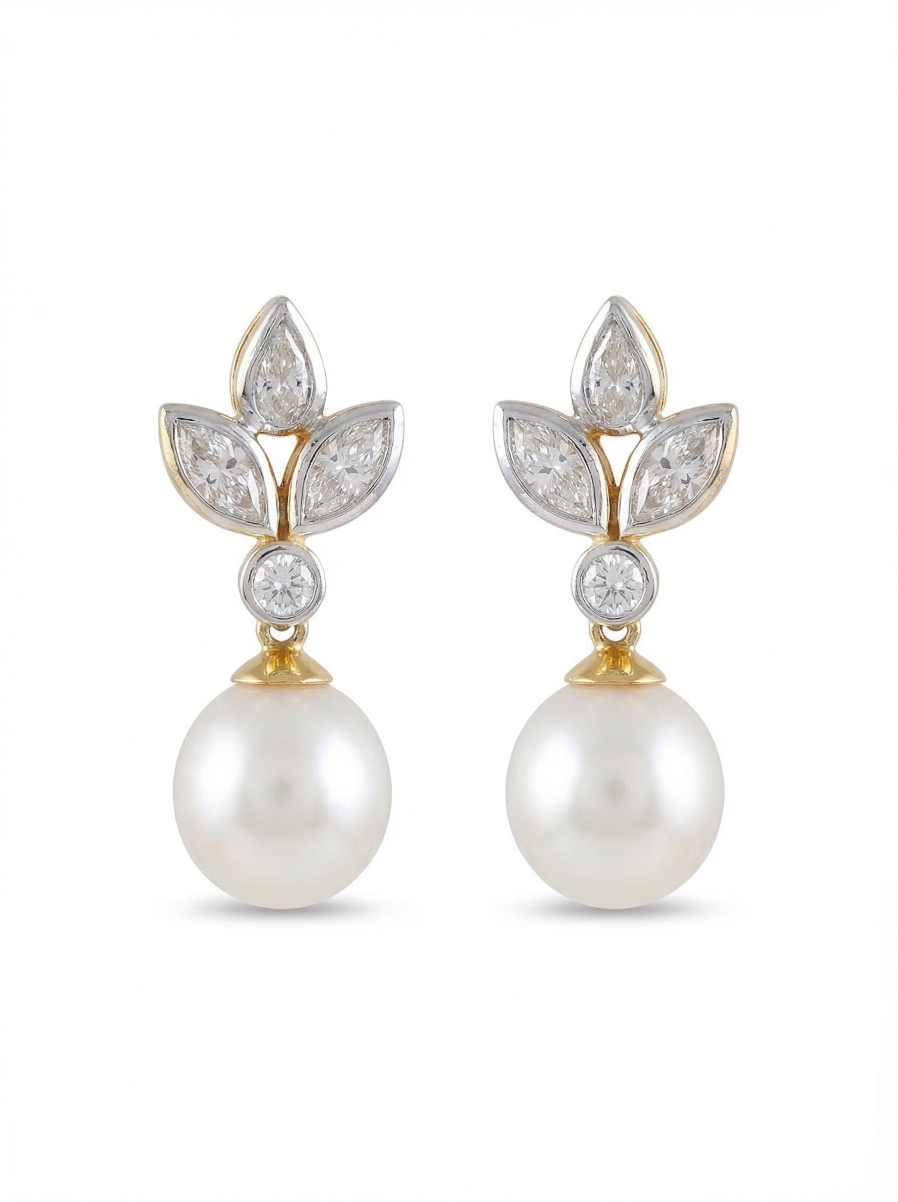 Crystal Leaf Pearl Drop Earrings