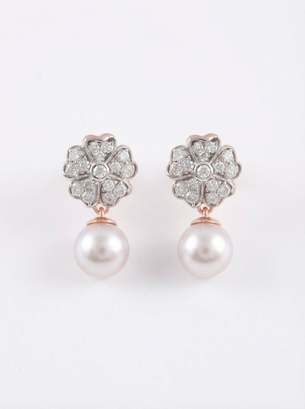 Pavé Flower Pearl Drop Earrings