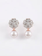 Pavé Flower Pearl Drop Earrings