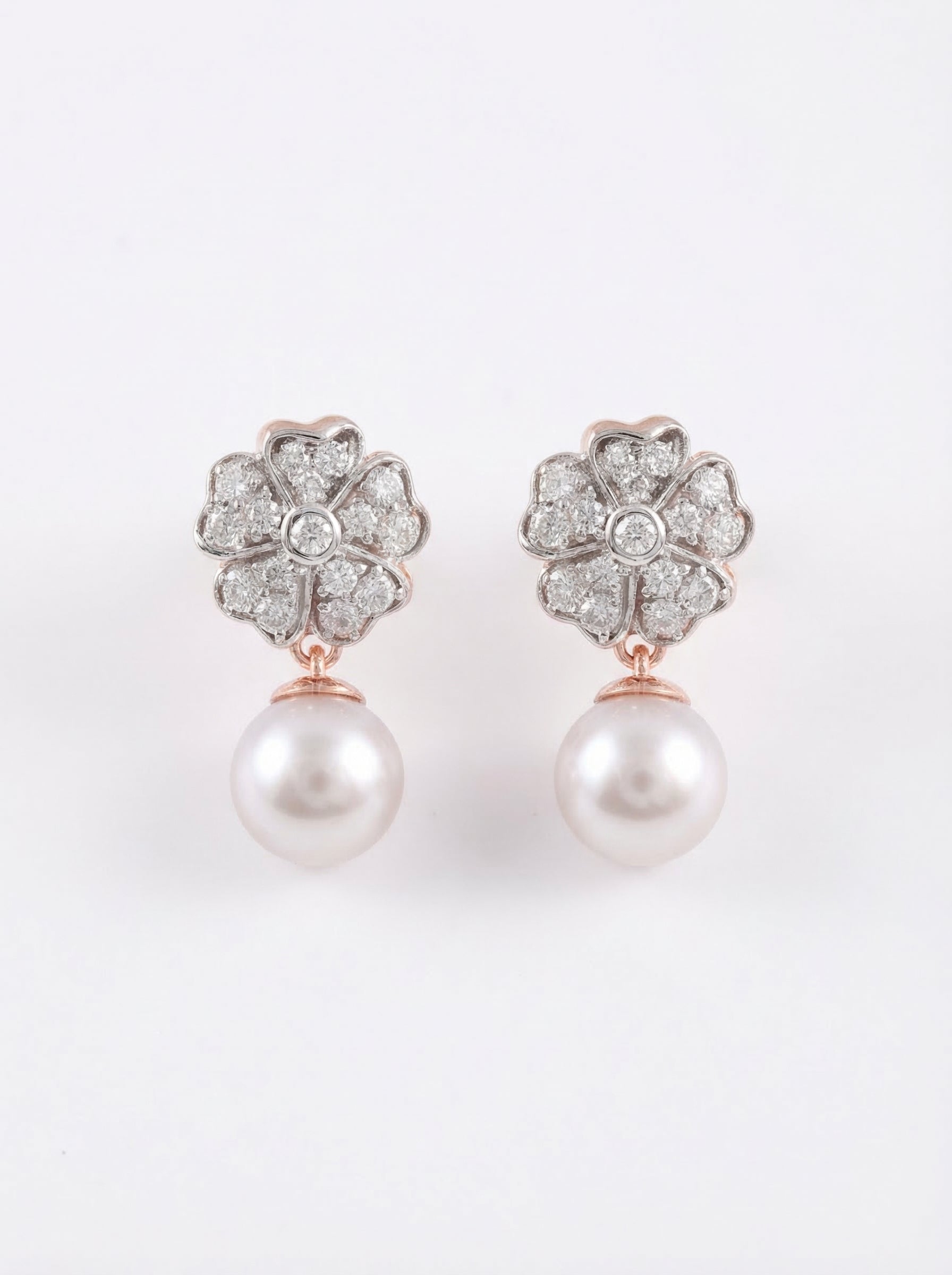 Pavé Flower Pearl Drop Earrings