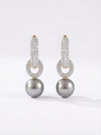 Pavé Grey Pearl Huggie Earrings
