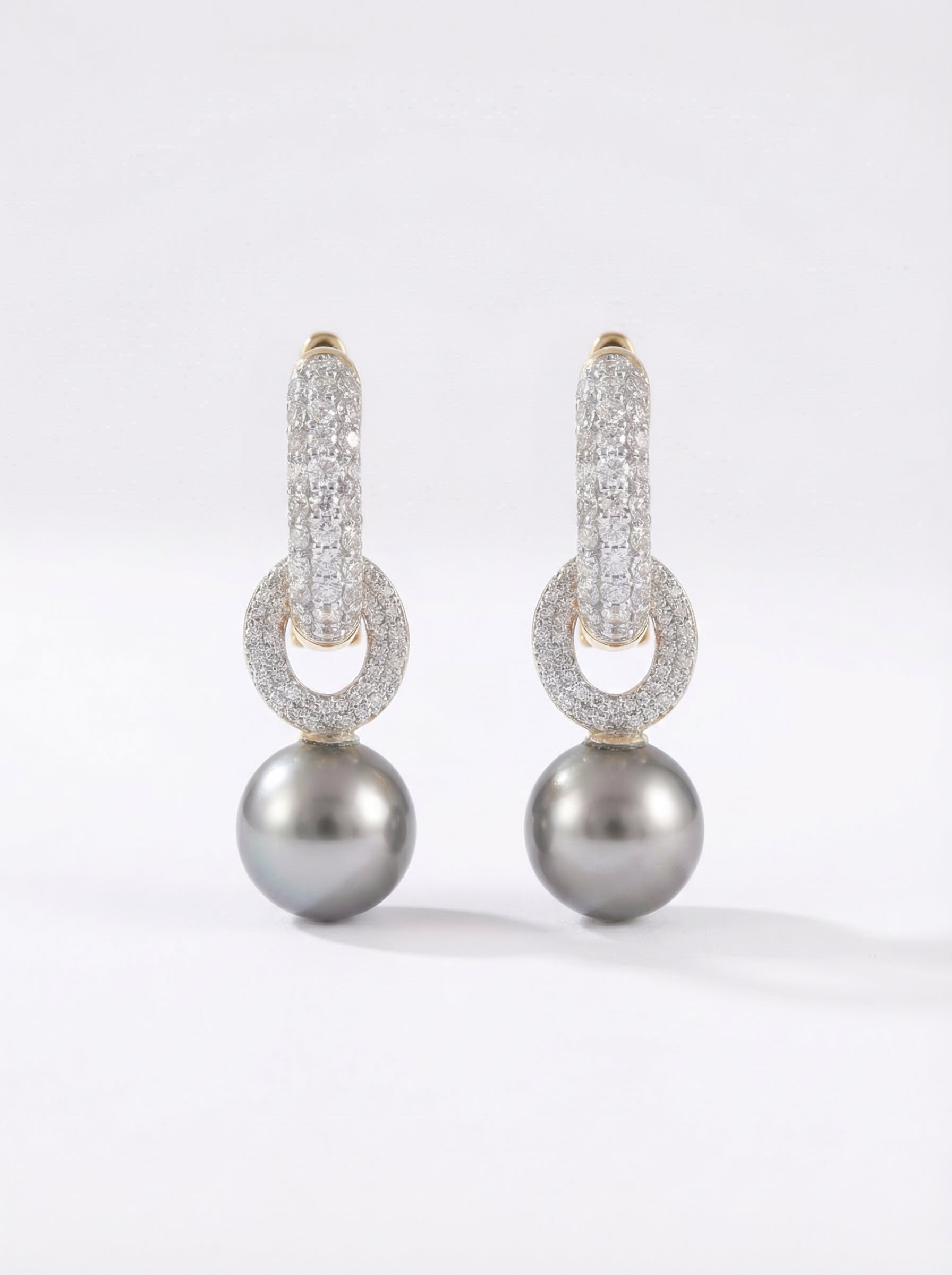 Pavé Grey Pearl Huggie Earrings
