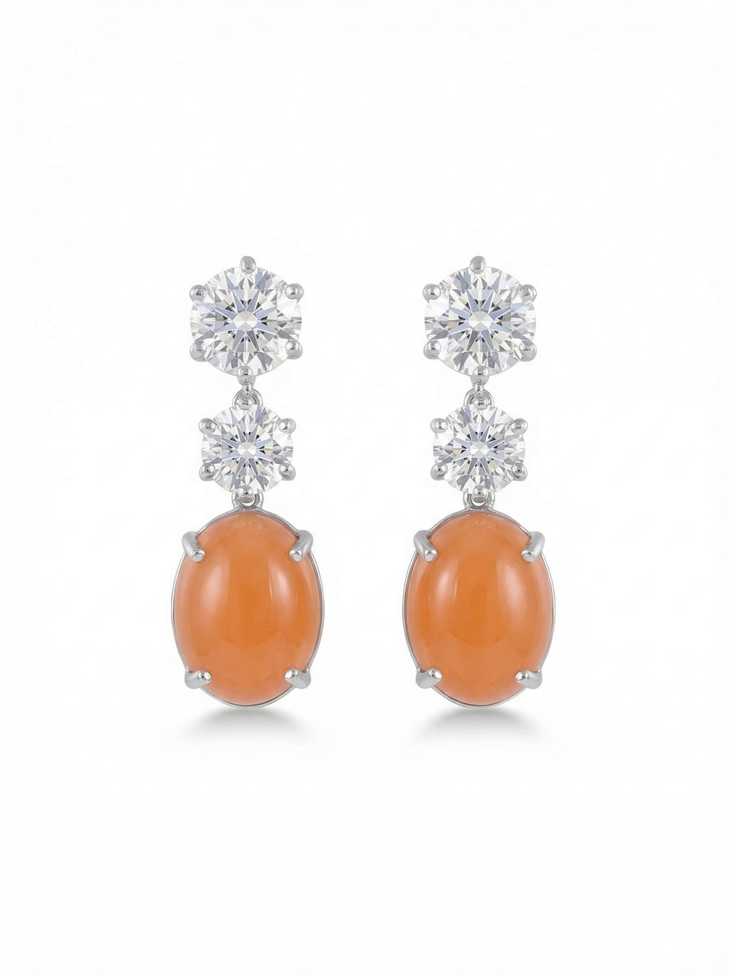 Peach Cabochon Crystal Drop Earrings