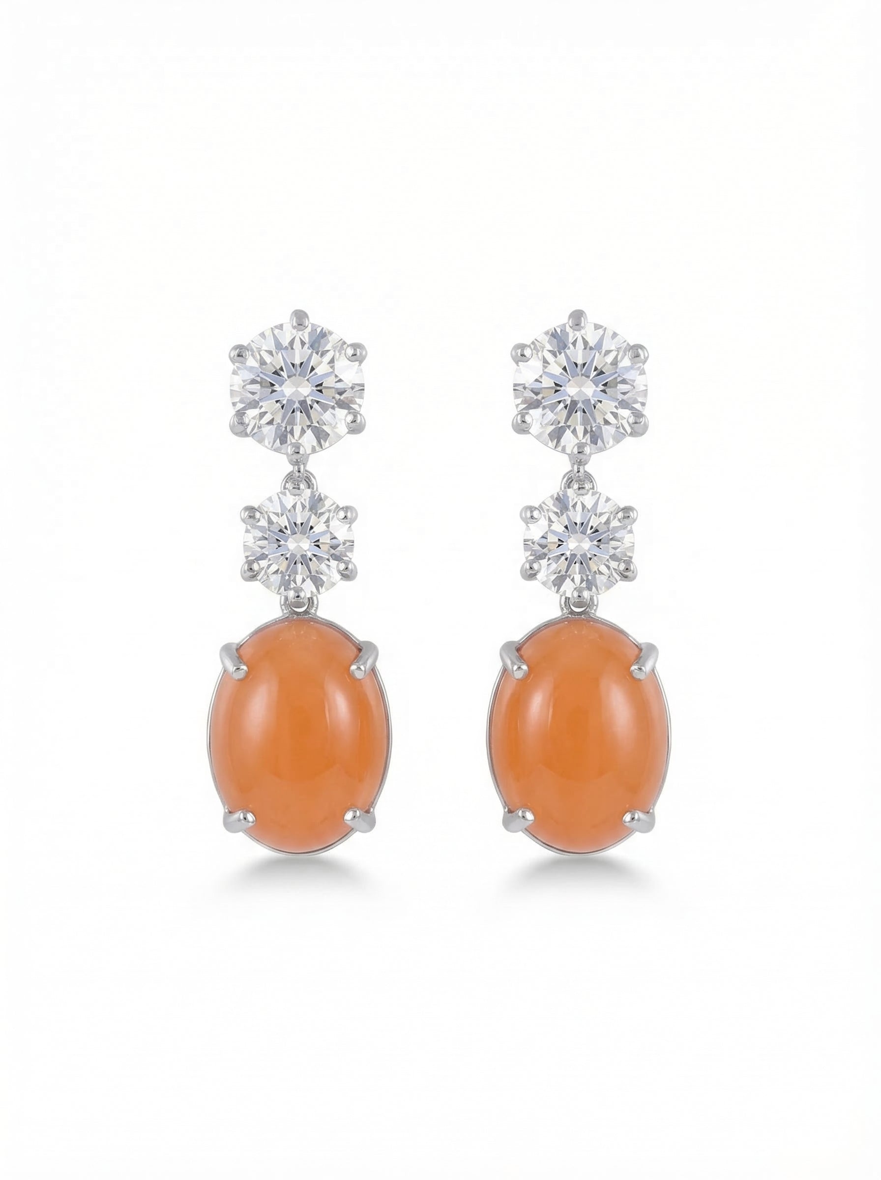 Peach Cabochon Crystal Drop Earrings