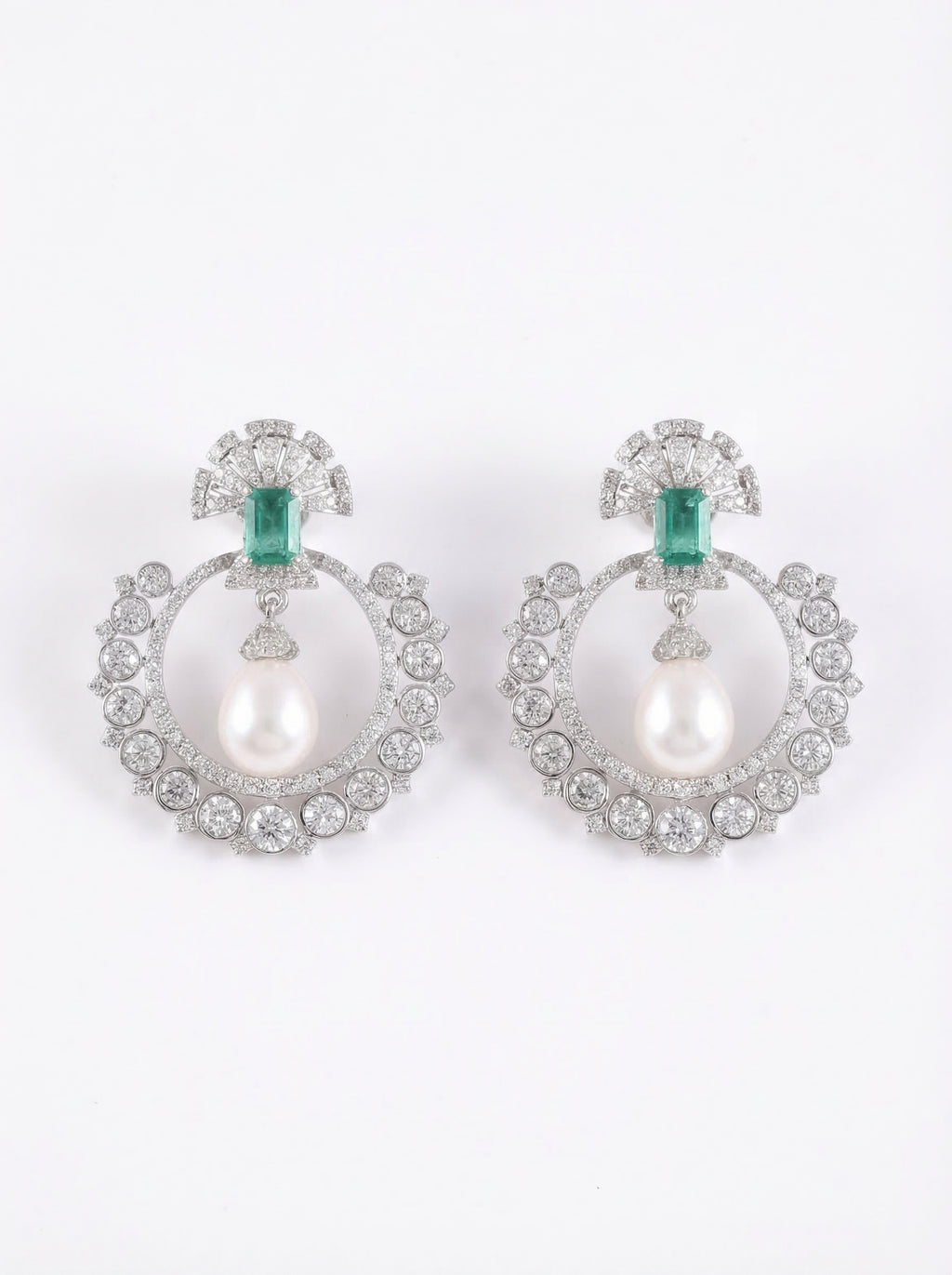 Emerald Crystal Circle Pearl Earrings