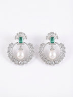 Emerald Crystal Circle Pearl Earrings