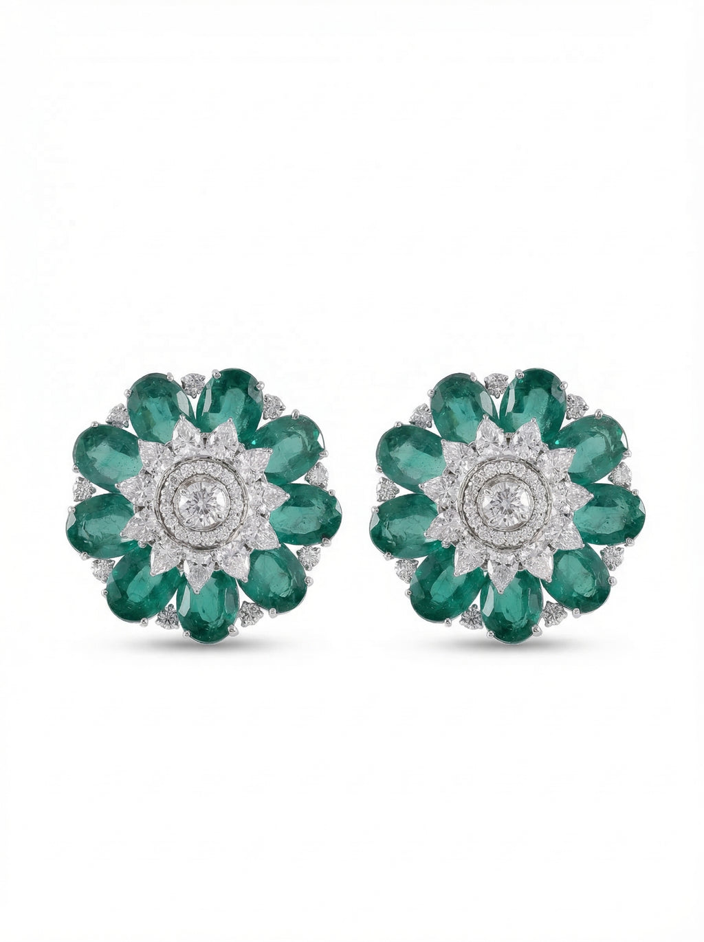 Emerald Floral Cluster Stud Earrings