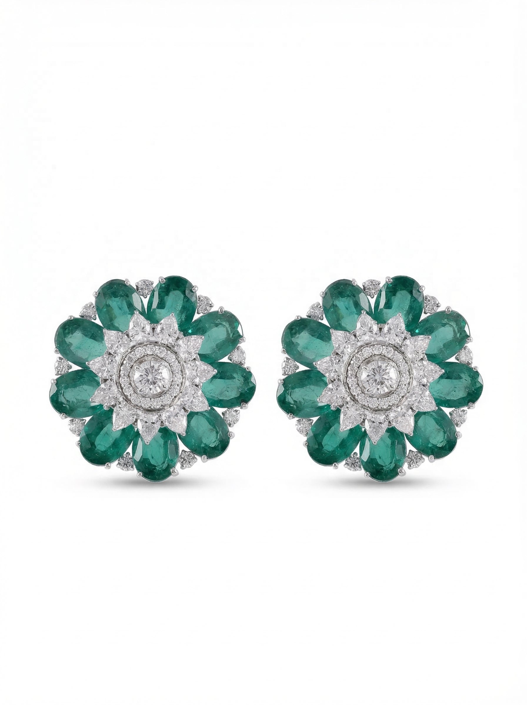 Emerald Floral Cluster Stud Earrings