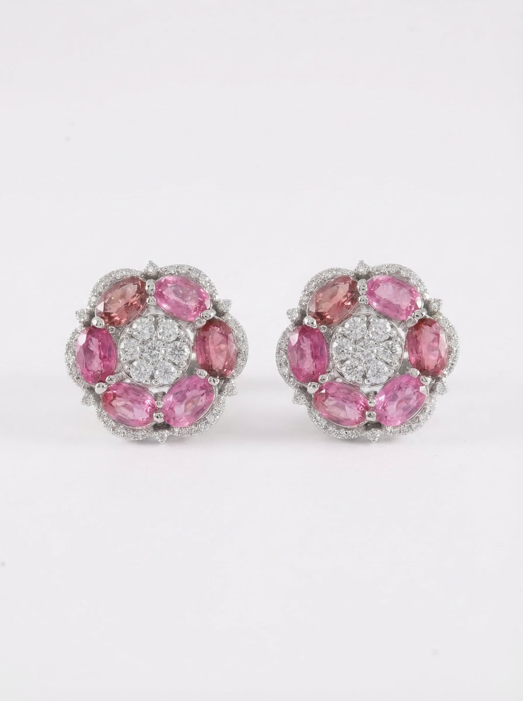 Pink Sapphire Cluster Stud Earrings