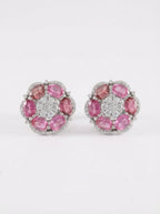 Pink Sapphire Cluster Stud Earrings