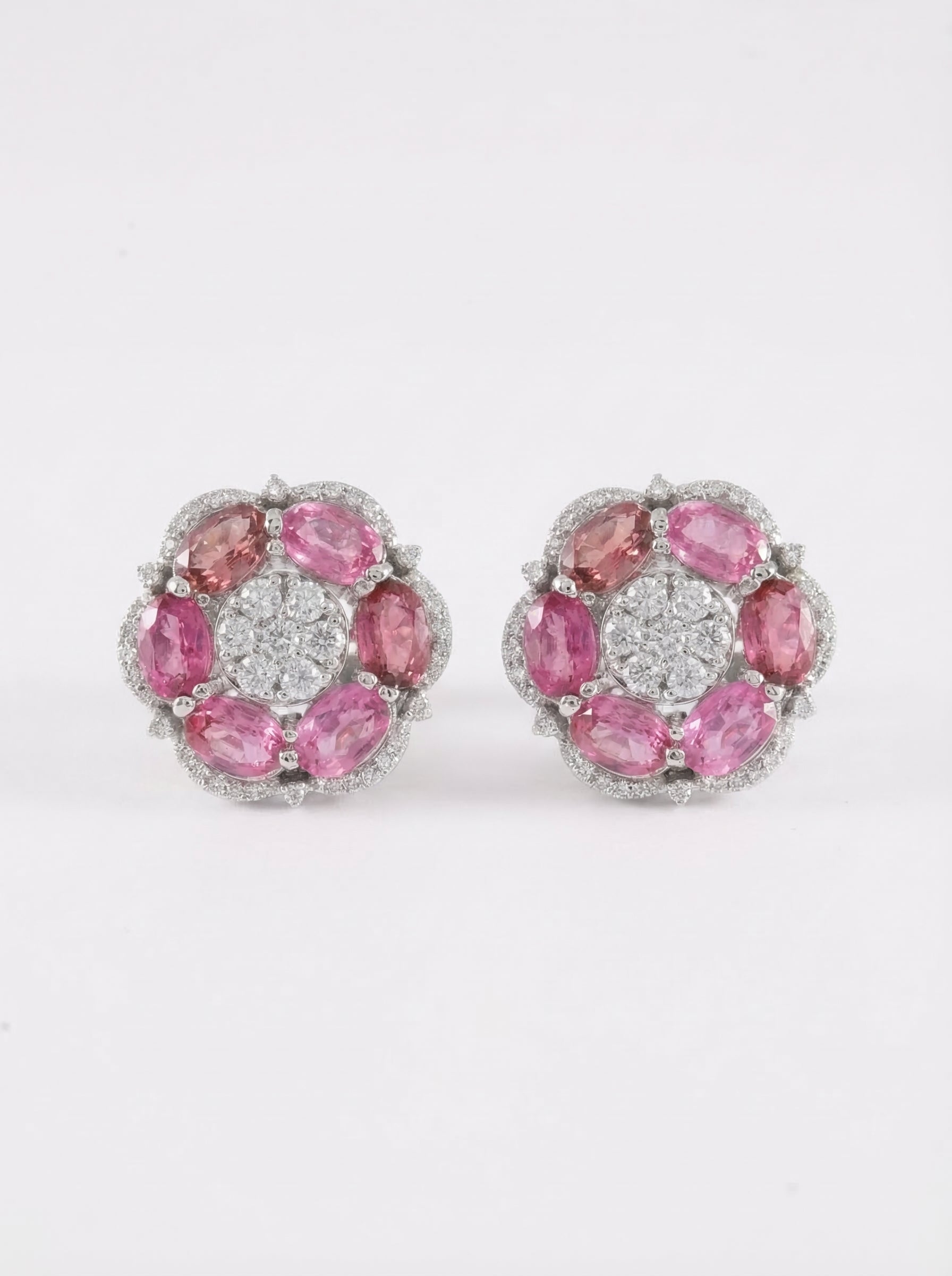Pink Sapphire Cluster Stud Earrings