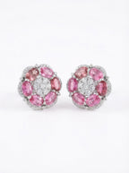 Pink Sapphire Cluster Stud Earrings