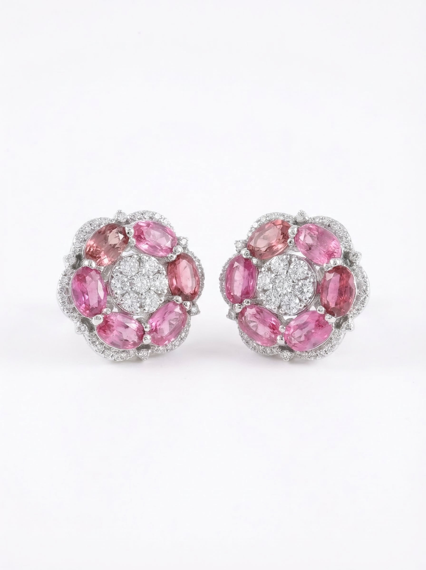 Pink Sapphire Cluster Stud Earrings
