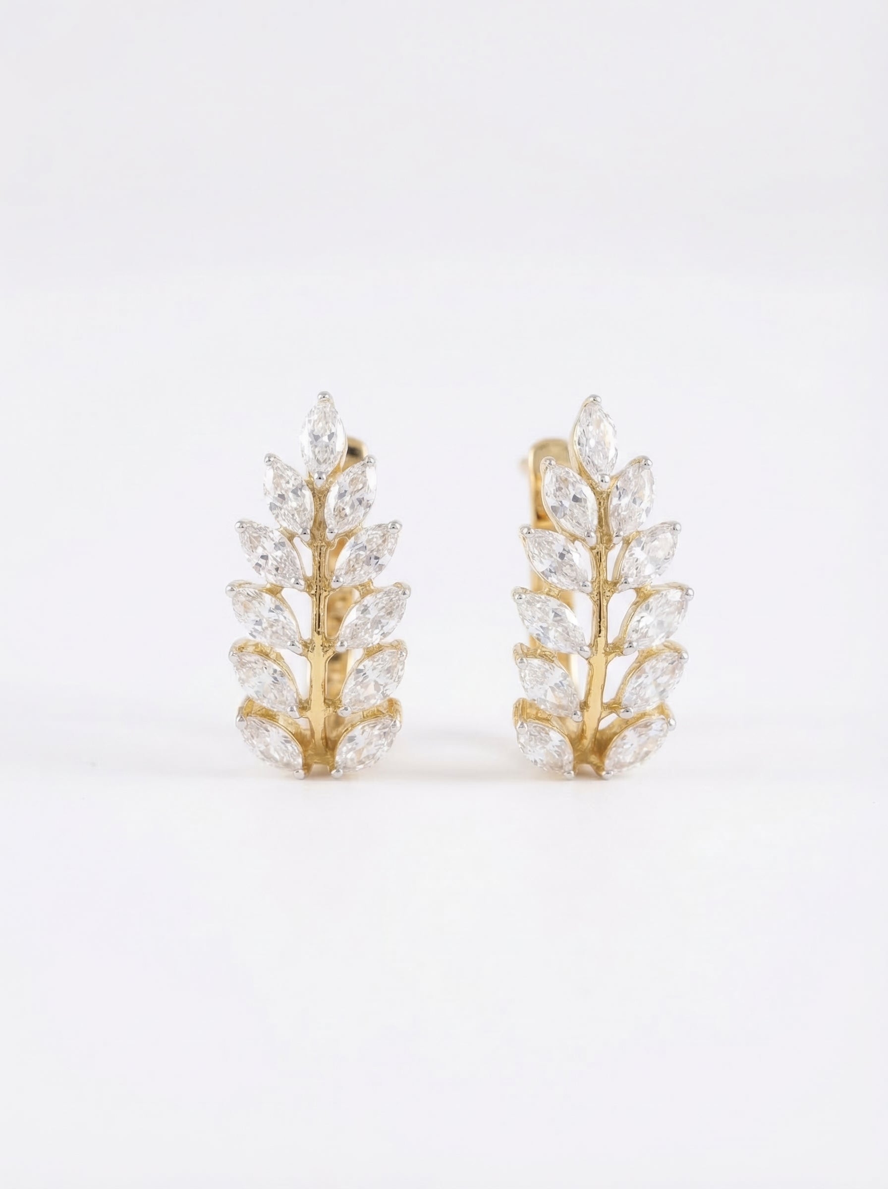 Crystal Laurel Leaf Huggie Earrings
