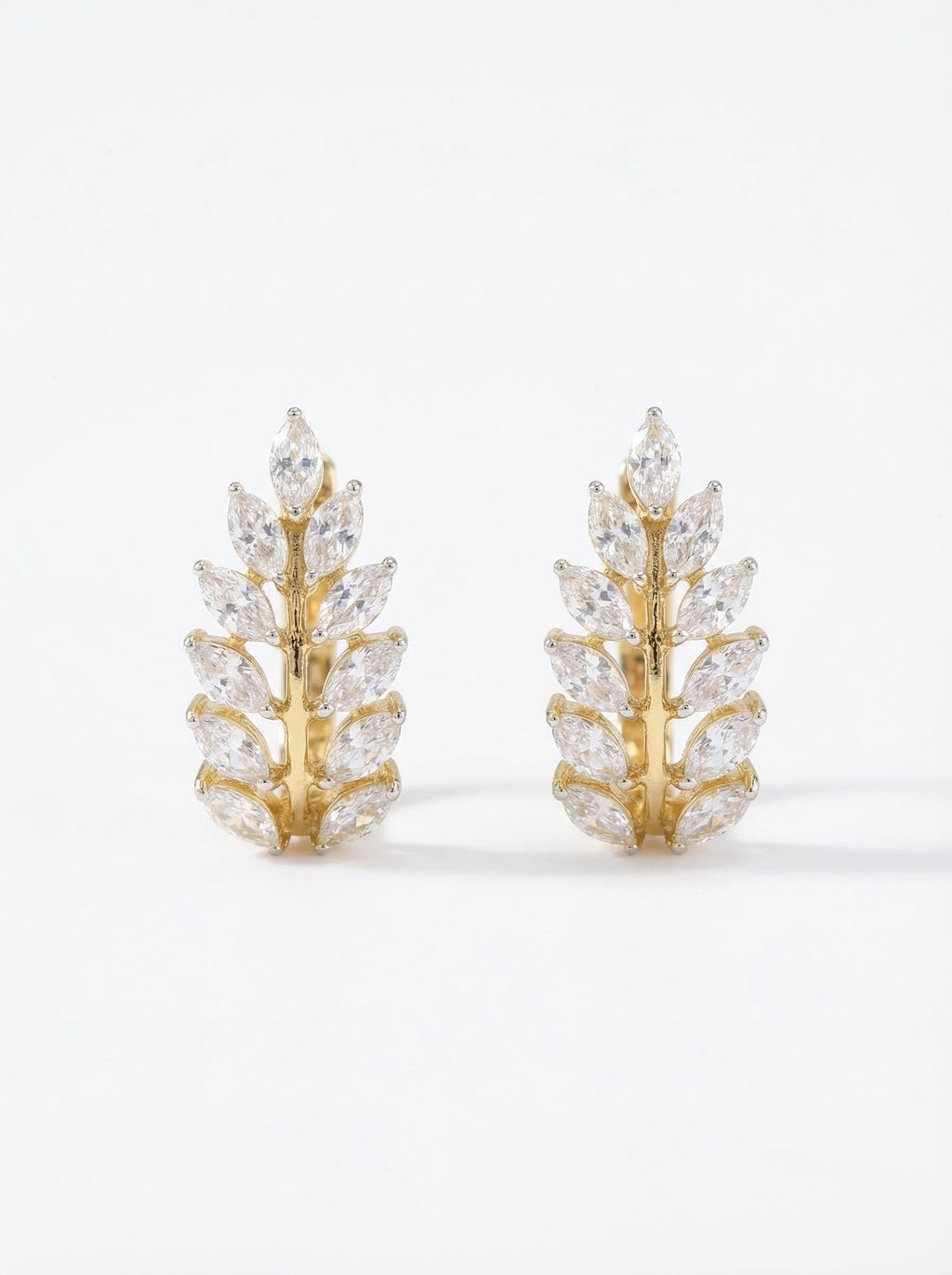 Crystal Laurel Leaf Huggie Earrings