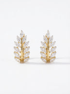 Crystal Laurel Leaf Huggie Earrings