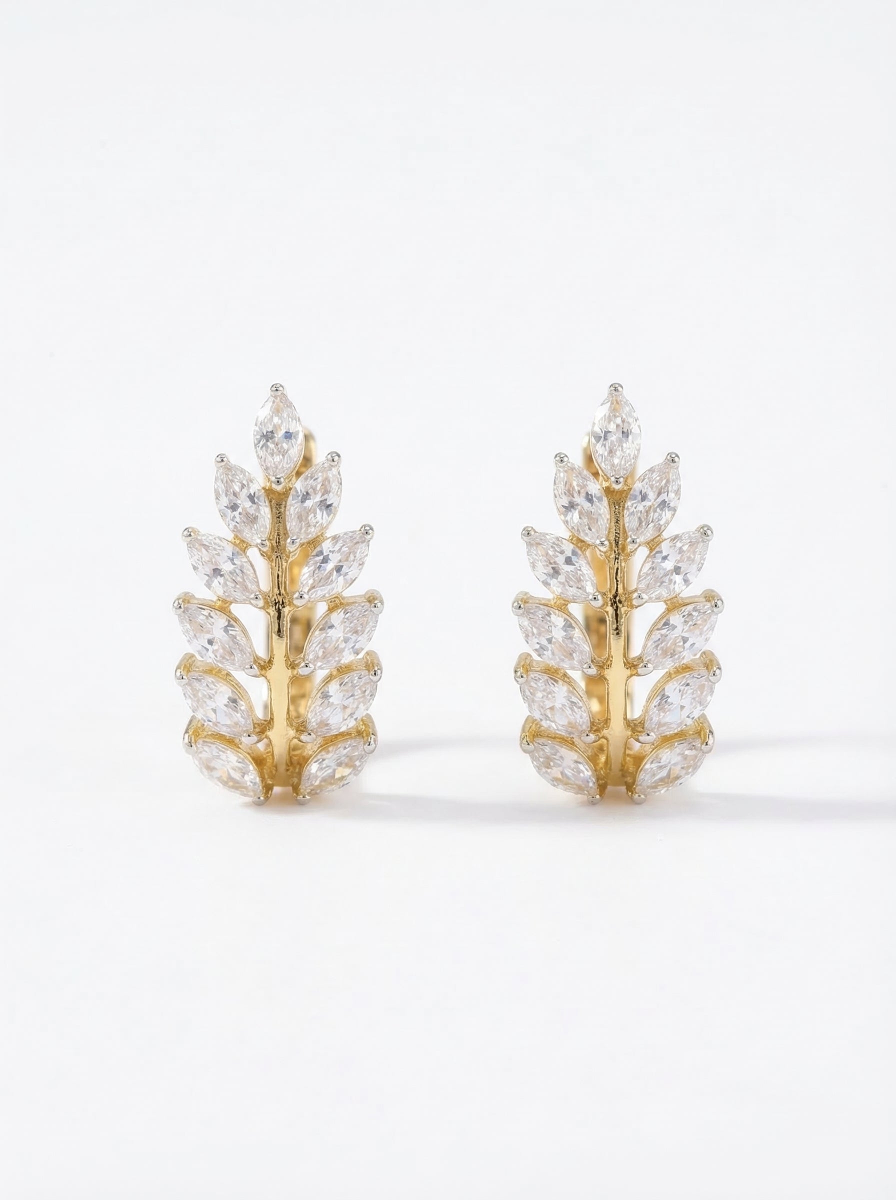 Crystal Laurel Leaf Huggie Earrings
