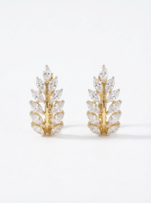 Crystal Laurel Leaf Huggie Earrings