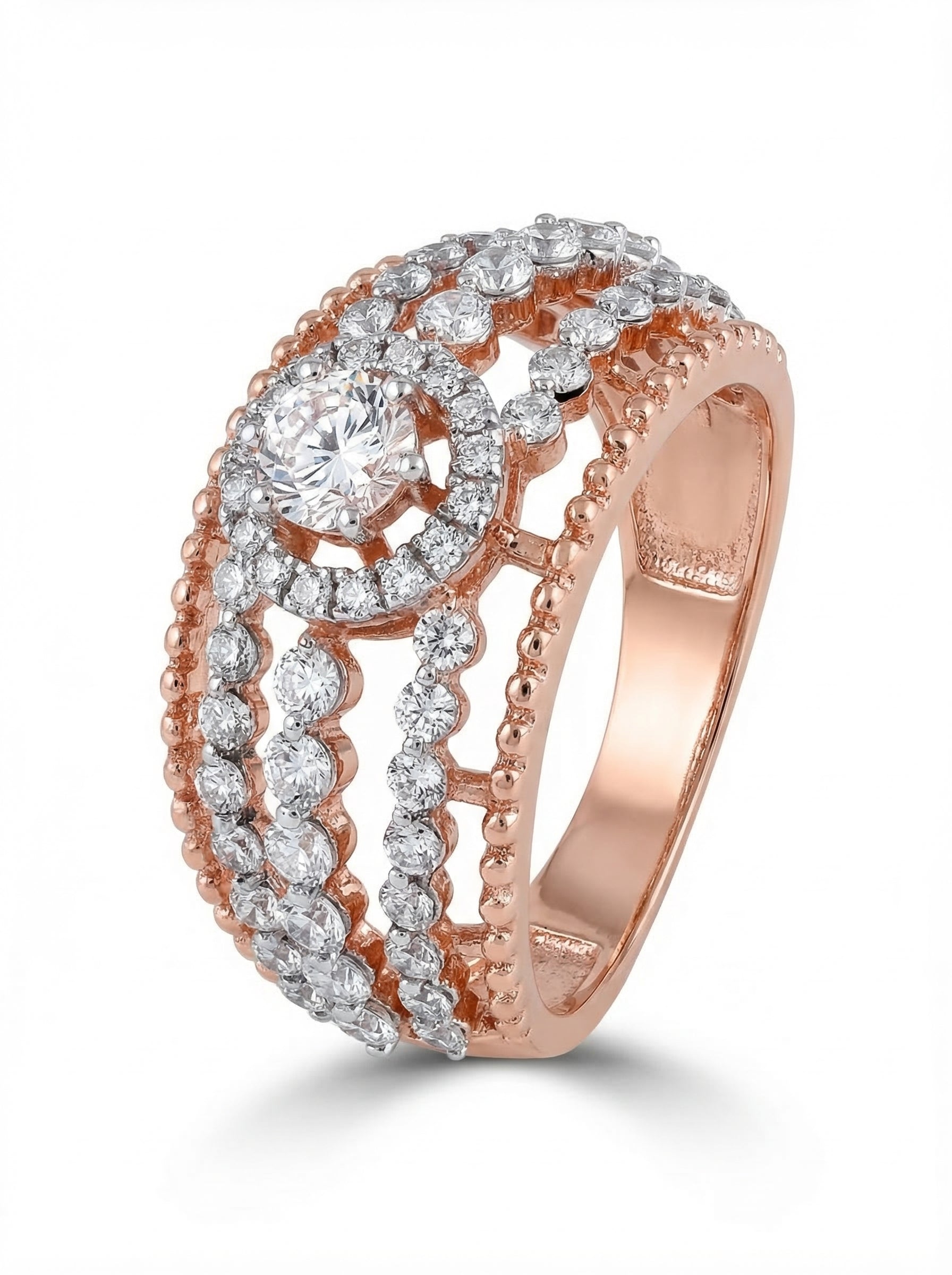 Rose Gold Halo Cascade Ring