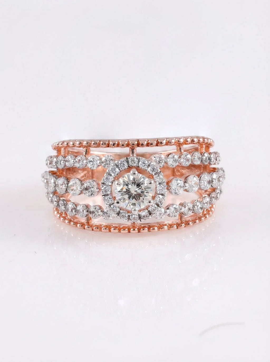 Rose Gold Halo Cascade Ring
