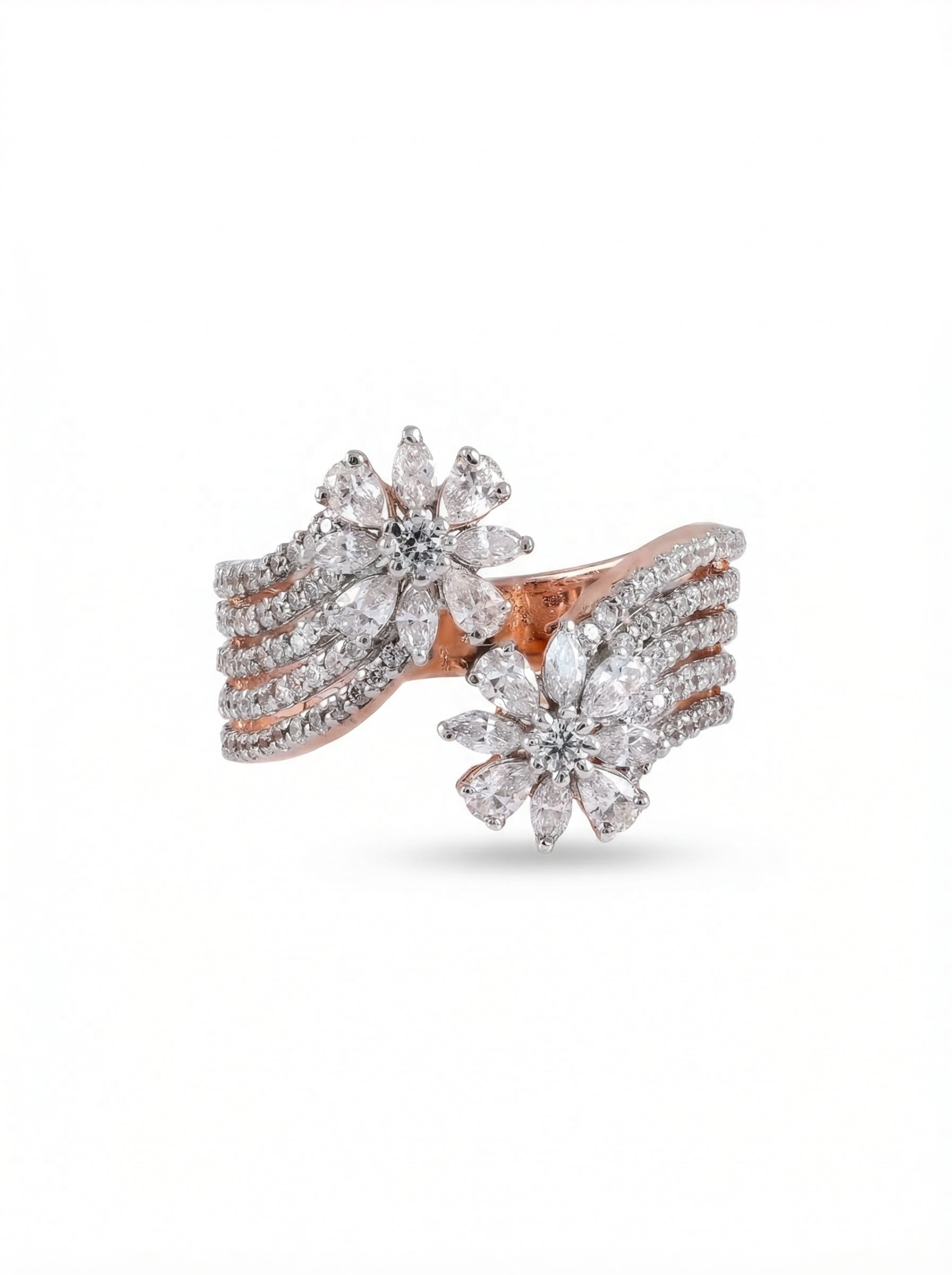 Double Flower Bypass Statement Ring