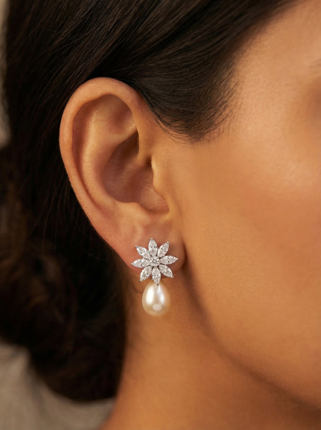 Crystal Starburst Pearl Drop Earrings