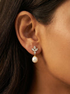 Crystal Leaf Pearl Drop Earrings