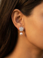 Pavé Flower Pearl Drop Earrings