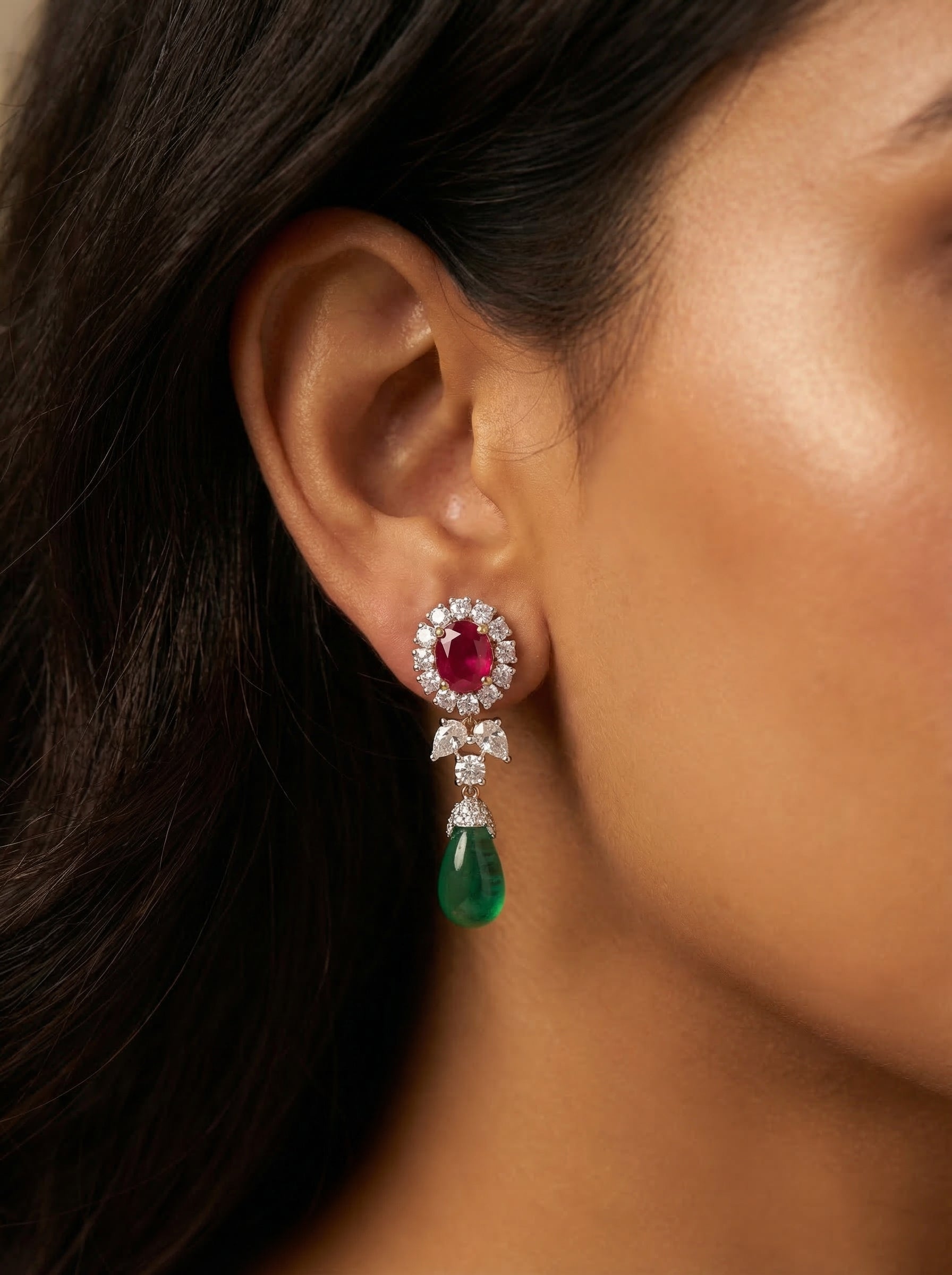 Ruby & Emerald Drop Earrings
