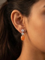 Peach Cabochon Crystal Drop Earrings