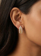 Crystal Laurel Leaf Huggie Earrings