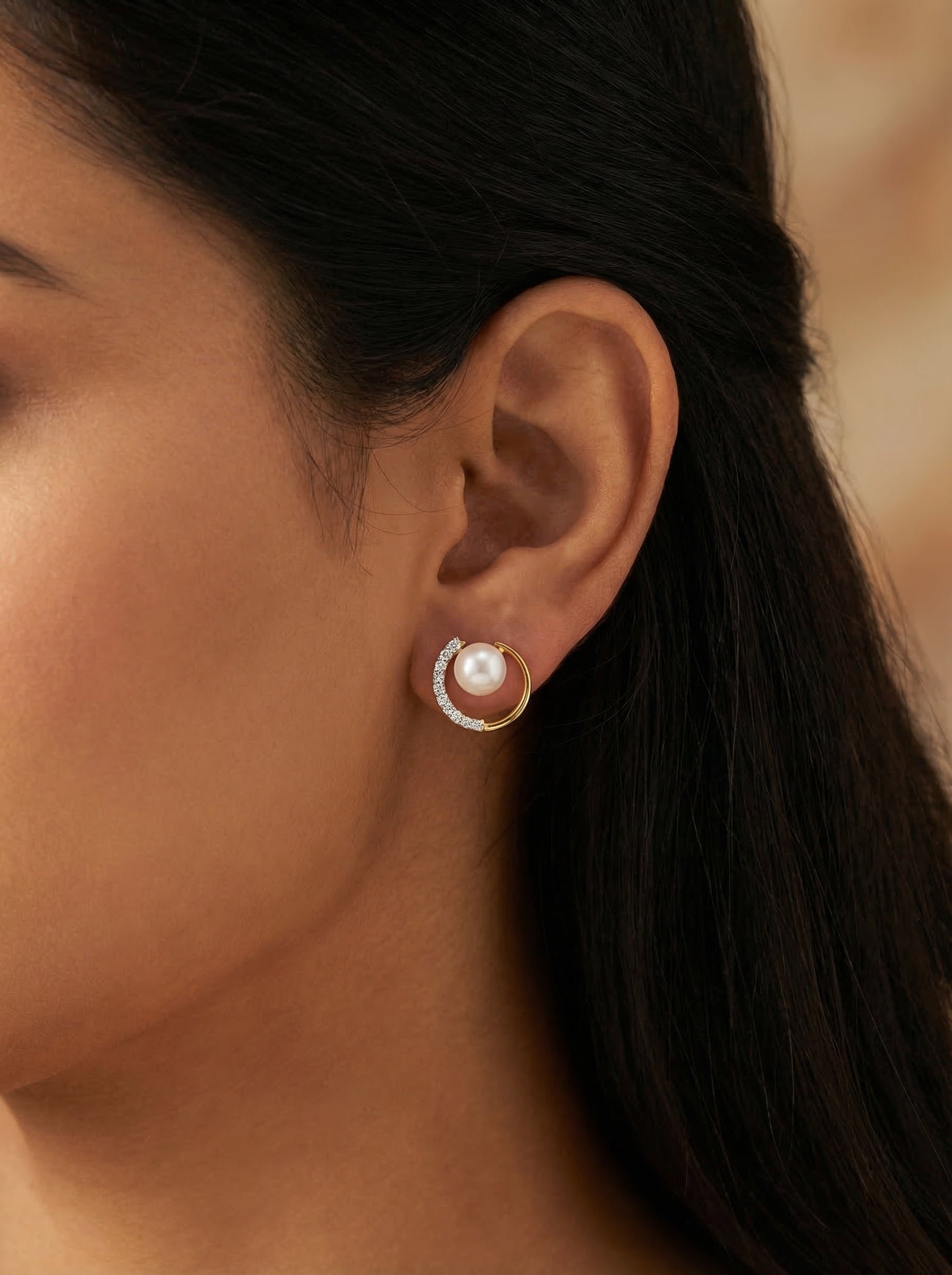 Pearl Crescent Orbit Earrings