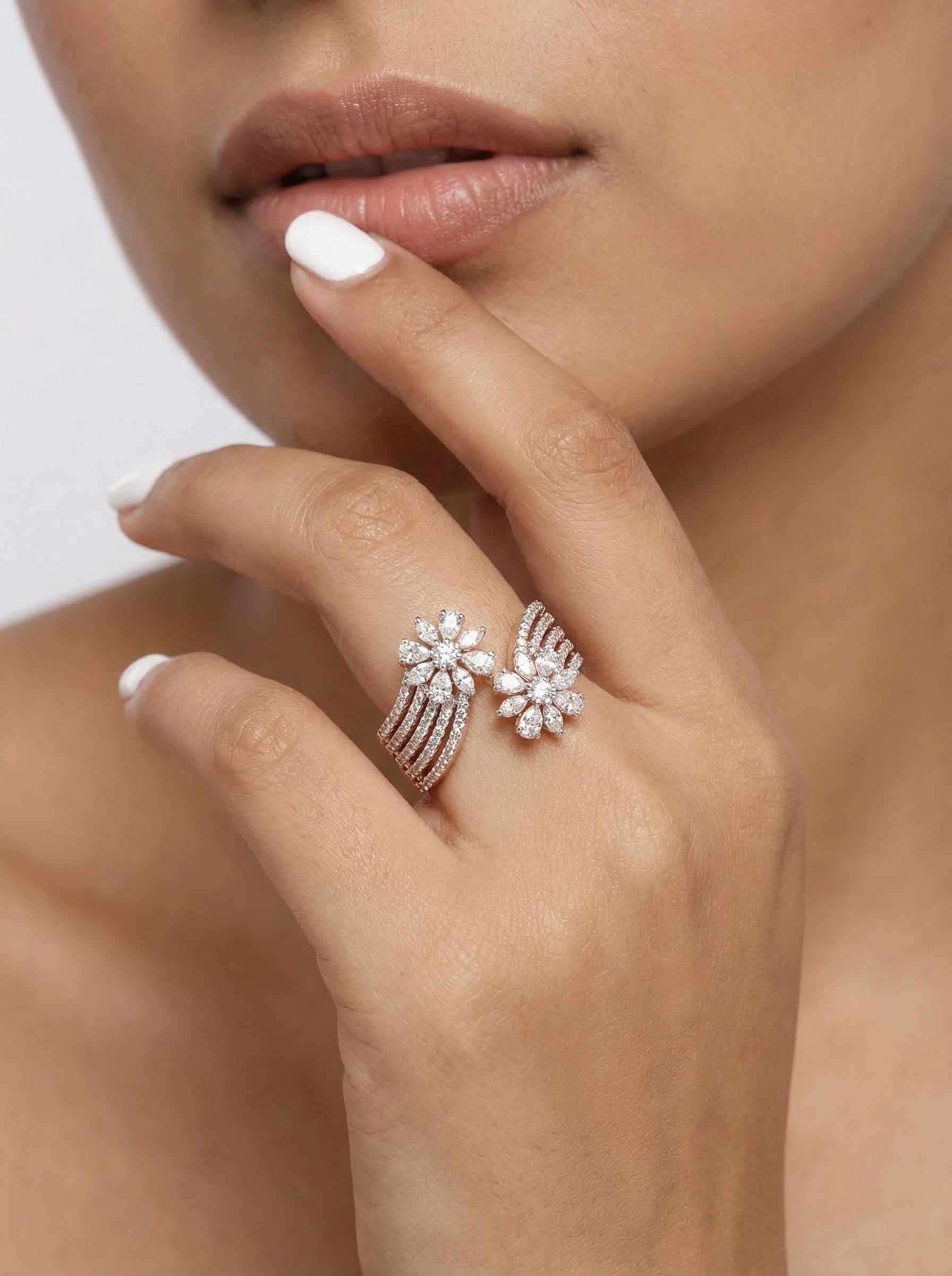 Double Flower Bypass Statement Ring