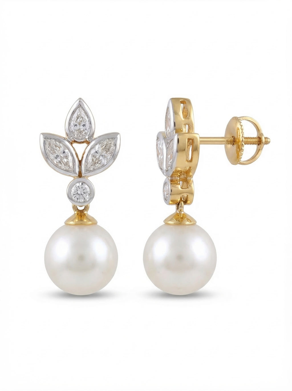 Crystal Leaf Pearl Drop Earrings