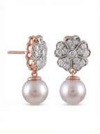 Pavé Flower Pearl Drop Earrings