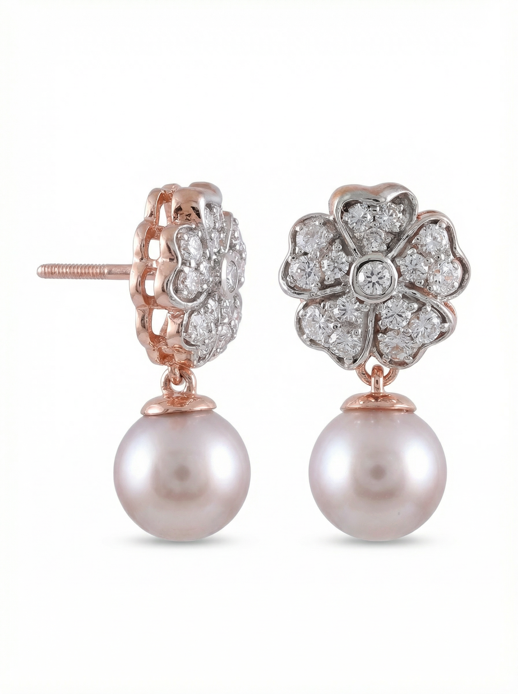 Pavé Flower Pearl Drop Earrings