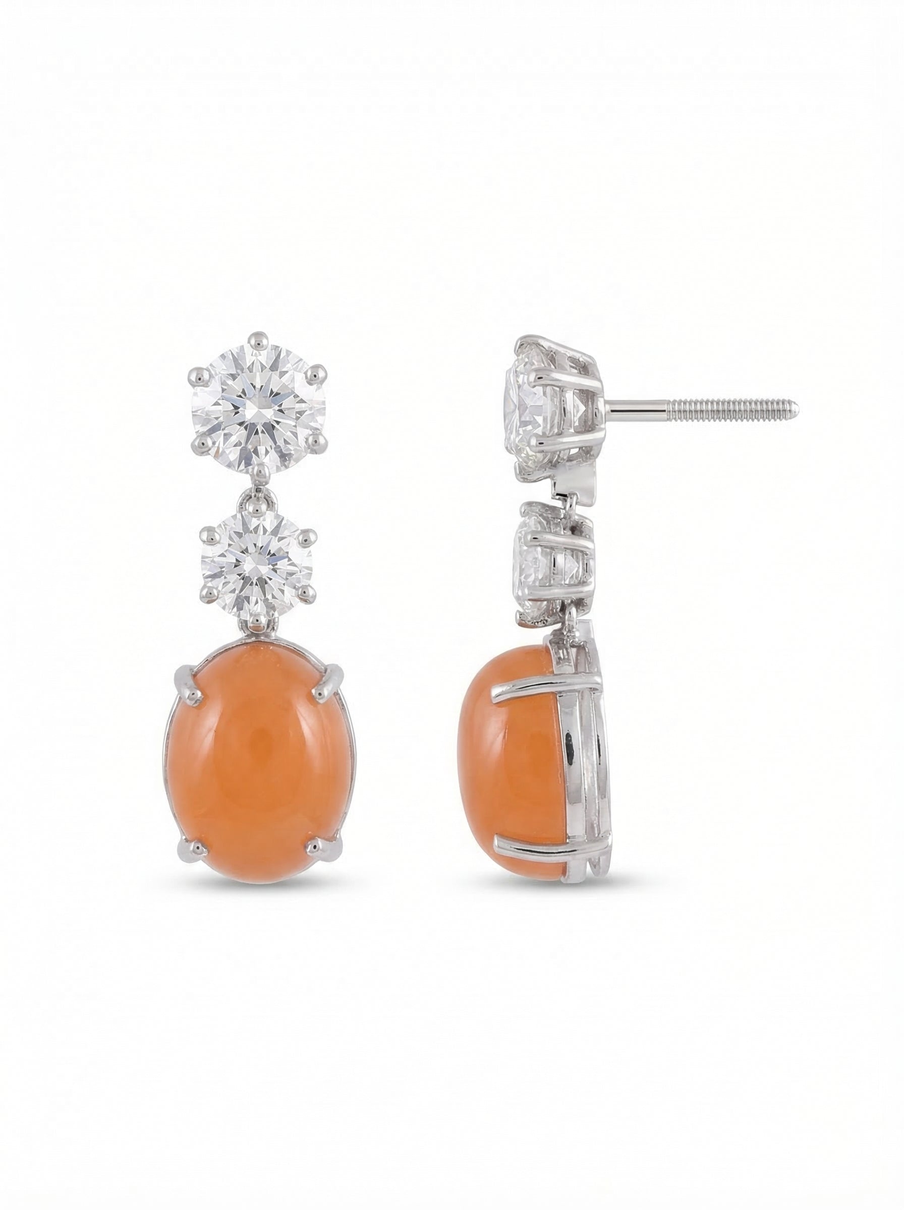 Peach Cabochon Crystal Drop Earrings