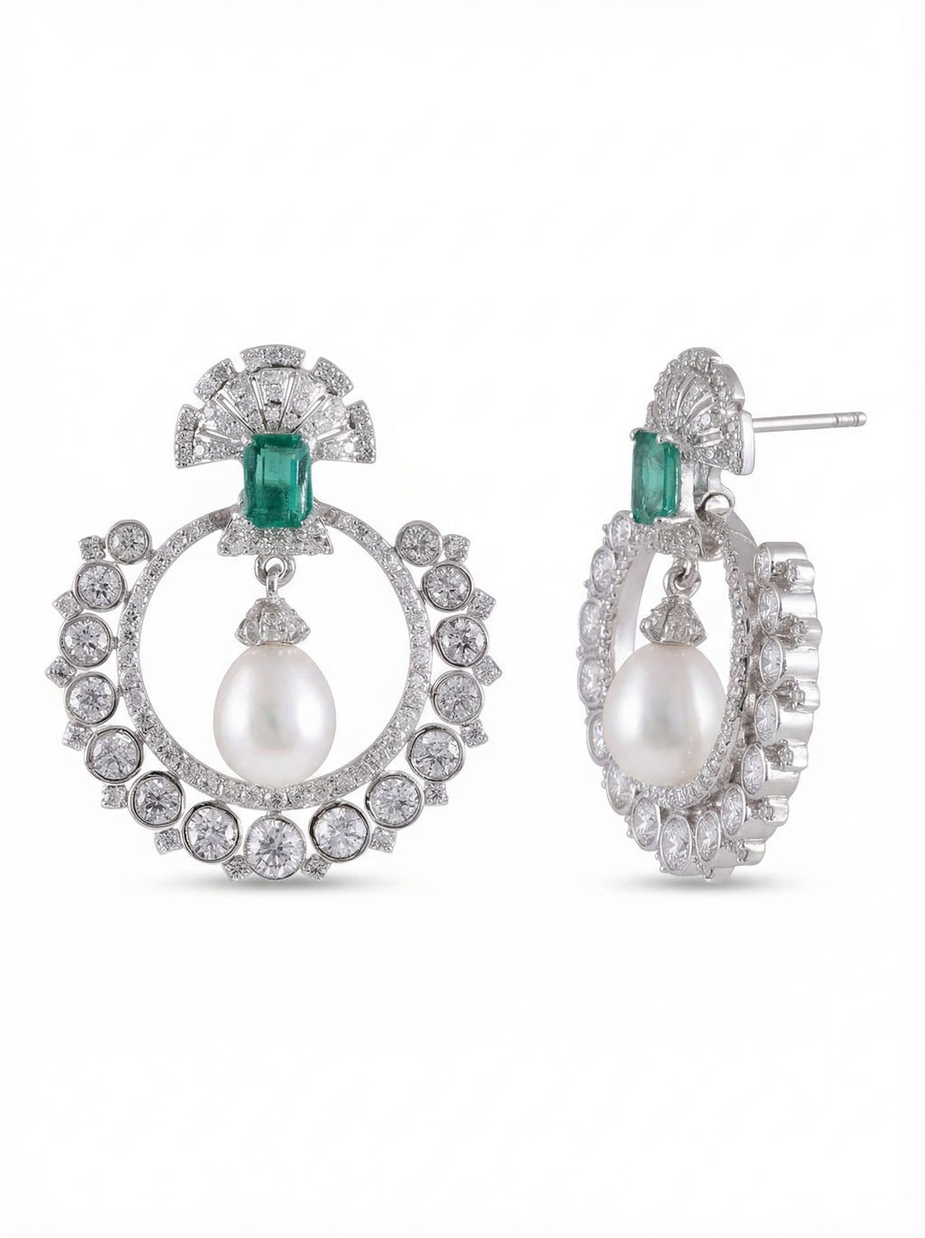 Emerald Crystal Circle Pearl Earrings