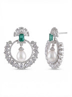 Emerald Crystal Circle Pearl Earrings