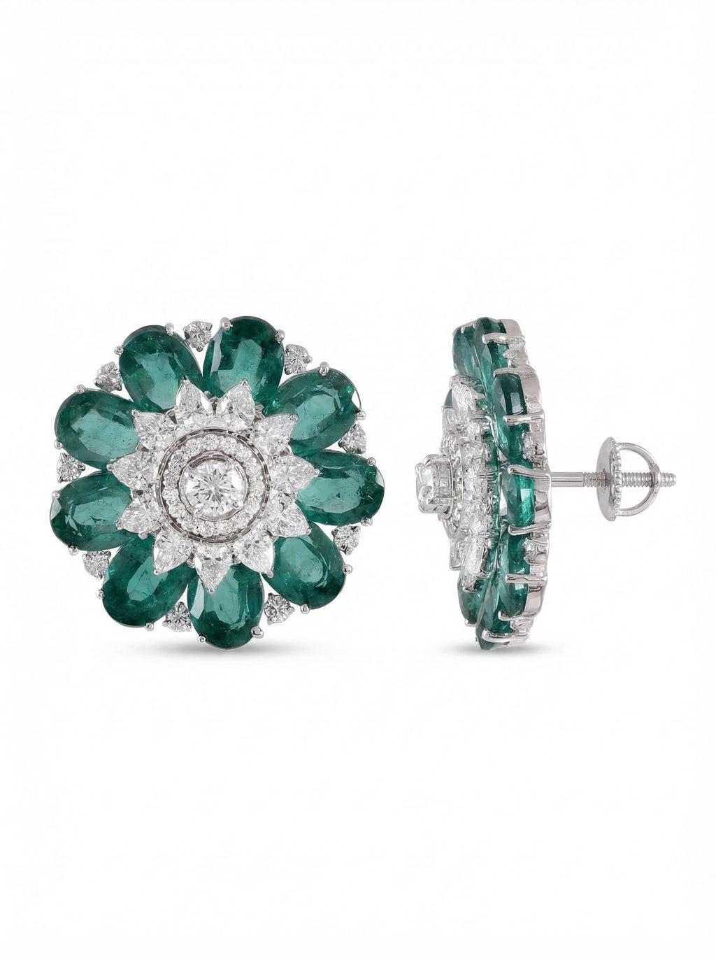 Emerald Floral Cluster Stud Earrings
